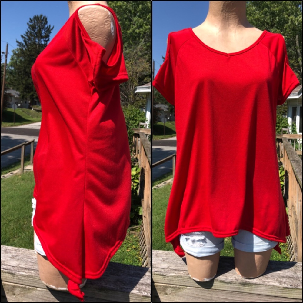 Bright Red Cold-Shoulder Sharkbite Top! NEW! - Picture 5 of 10